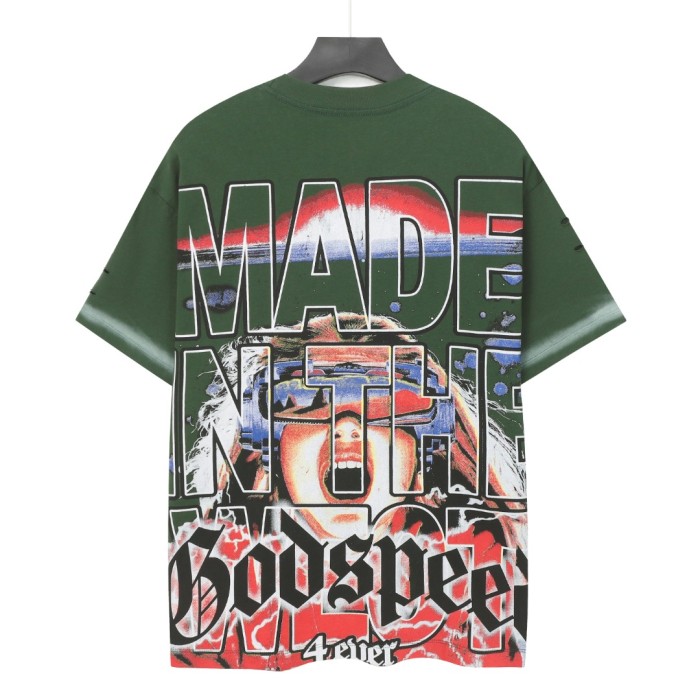 Screaming VR Glasses Girl Black and Green Dual-color Vintage Short-sleeved T-shirt  29052398