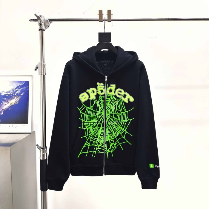 [Big & Tall for weights up to 220 lbs]1:1 quality version Green Letter Rhinestone Zipper Print Hoodie 28971640