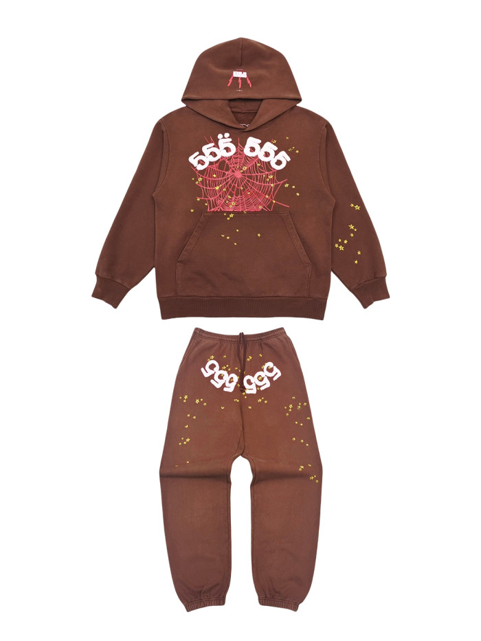 1:1 quality version Brown 555 Foam Letter Hoodie & Pants Set