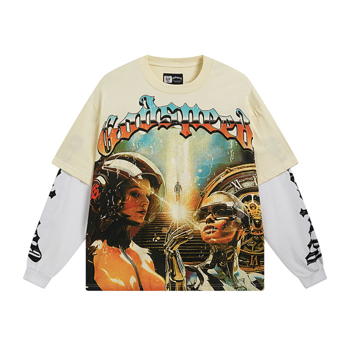 Robot Printed Washed Version Long Sleeve T-Shirt 3 colors 28452119