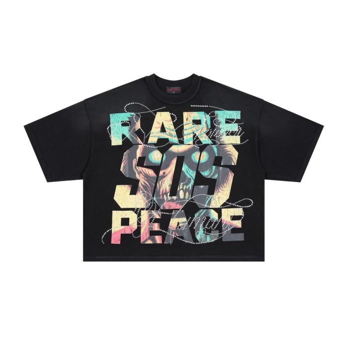 Gradient Demon Eye Letter Rhinestone Print Washed Tee 29069405