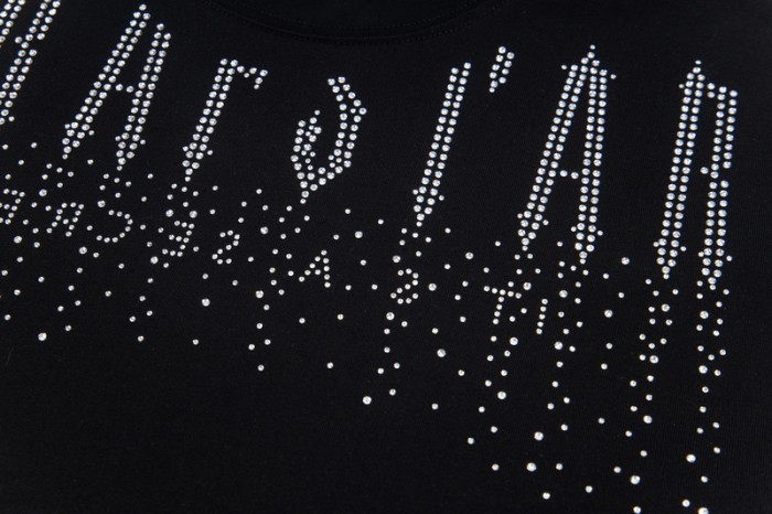 American Street Style Letter Rhinestone Rivet Beaded Short Sleeve T-shirt 2 colors 29077454