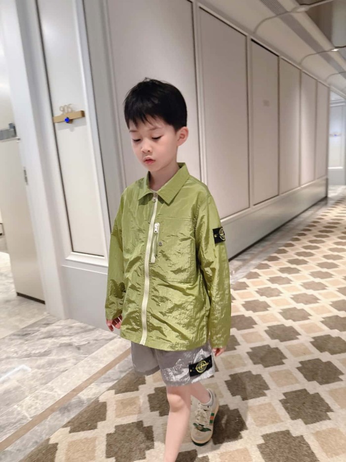 Nylon Metal Olive Green Zip-Up Overshirt Jacket for Kids 29008917