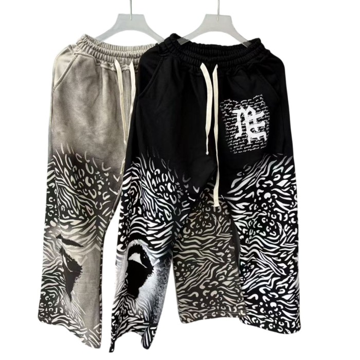 Zebra Stripe Patchwork Sweatpants Gothic Letter Print Wide Leg Pants 2 colors 28978903