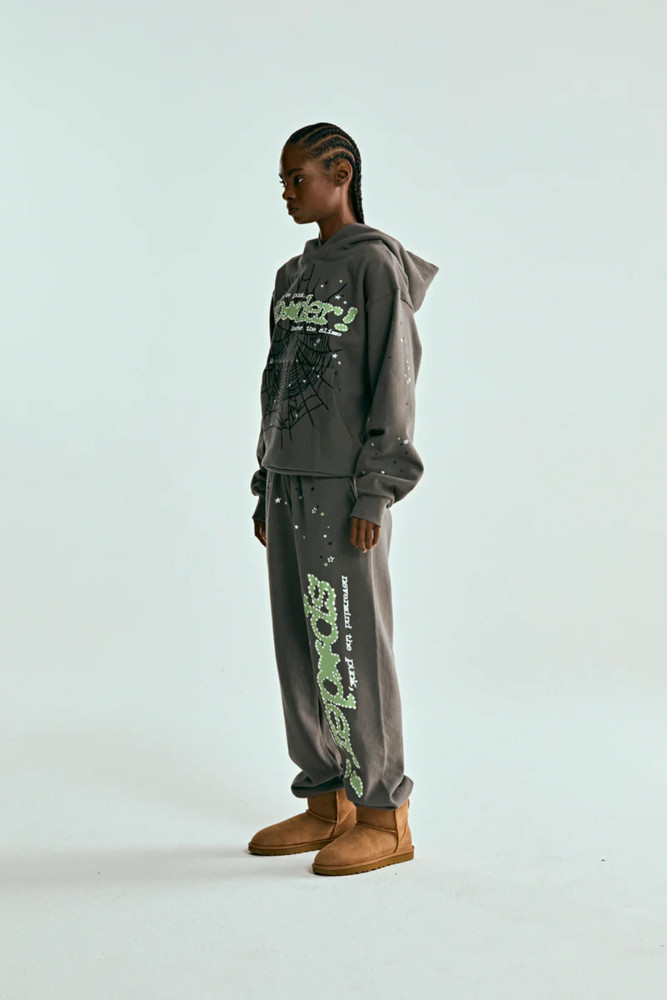 Green Alphabet White Foam Embellished Hoodie & Pants Set