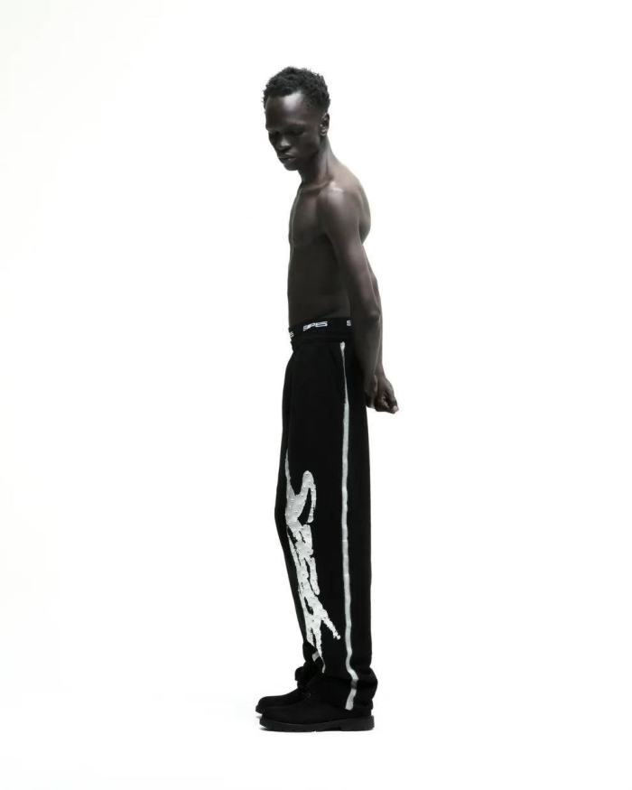 [Big & Tall for weights up to 220 lbs]1:1 quality version Silver Brush Rhinestone Black Hoodie & Pants Set 28893166