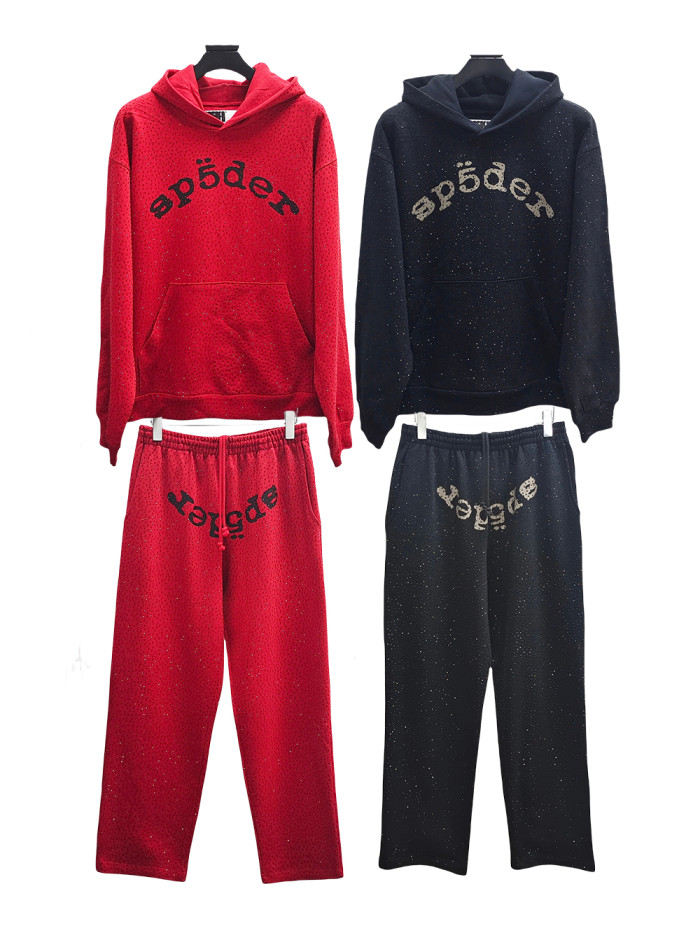 [Big & Tall for weights up to 220 lbs]1:1 quality version  Full print rhinestone monogrammed VVS hoodie & pants set 2 colors