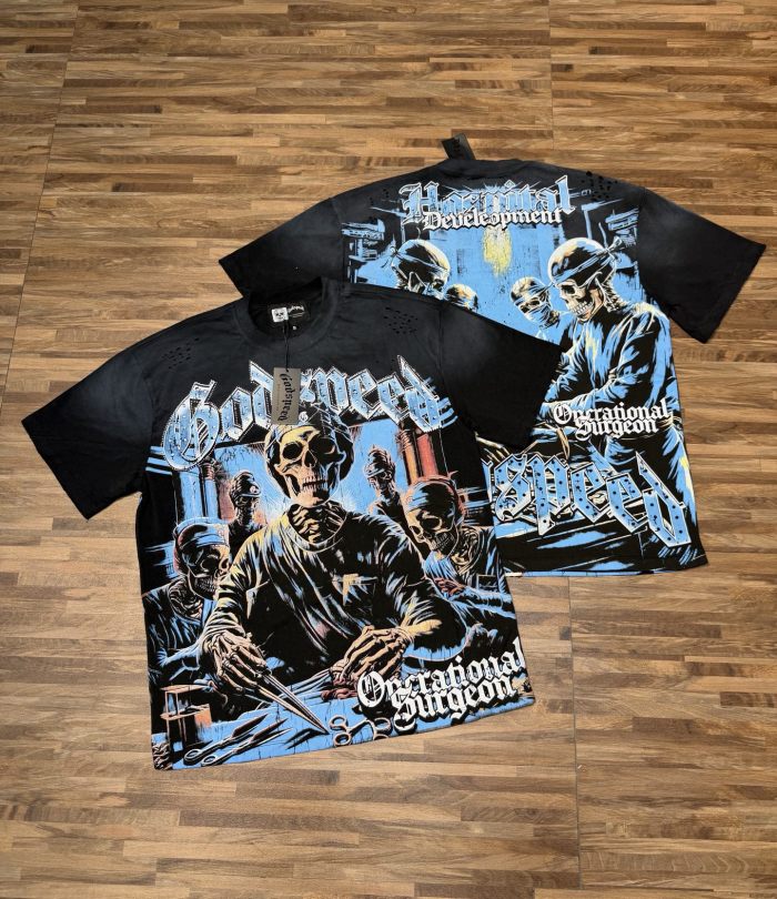 Vintage dark skeleton surgical print ripped and worn T-shirt  29035244