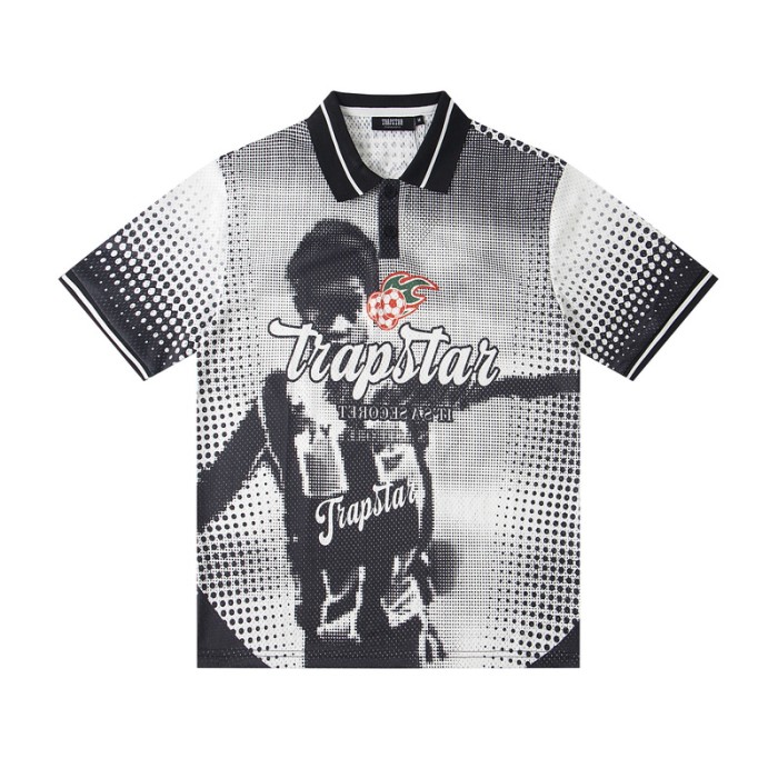 Oversized American Street Style Halftone Portrait Printed Polo Jersey T-Shirt 2 colors 29080780