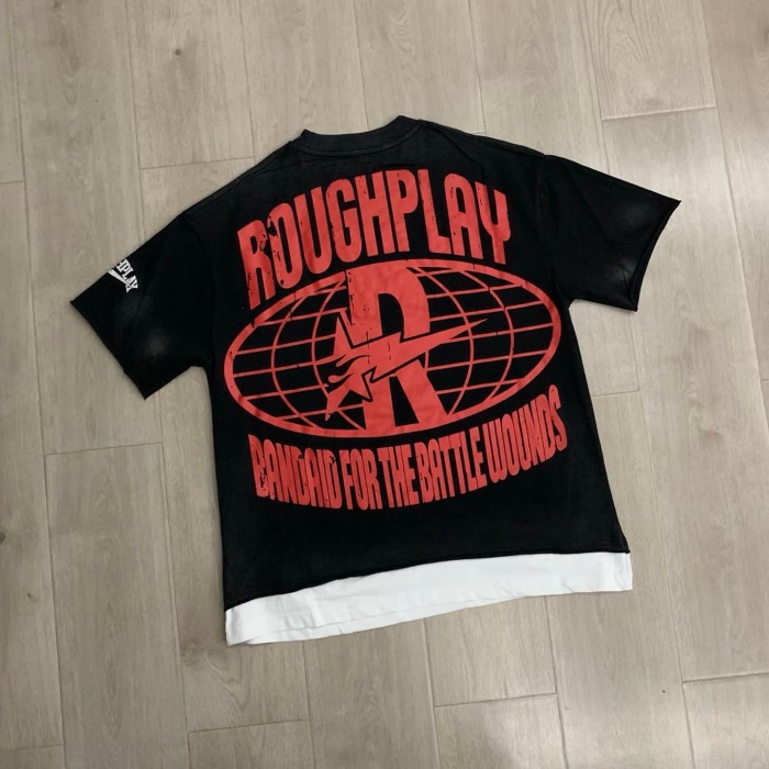 Oversized Washed Black Streetwear with Roughplay Skull & Car Graphic Print T-Shirt 29069051