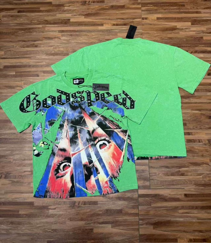 Broken Thorn Caged Eye Rhinestone Print Washed Tee 2 colors 29106668