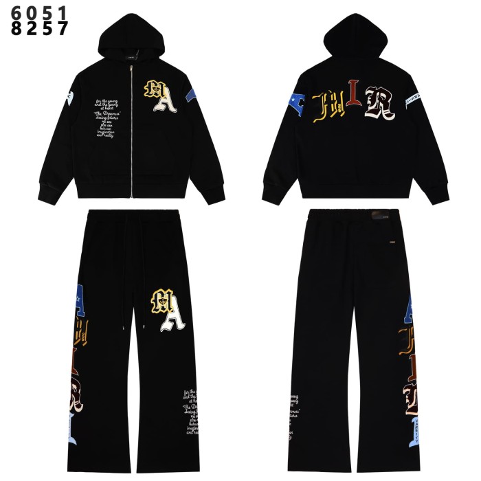 Vintage Gothic Letter Print Black Hoodie & Wide Leg Sweatpants Set 28979077