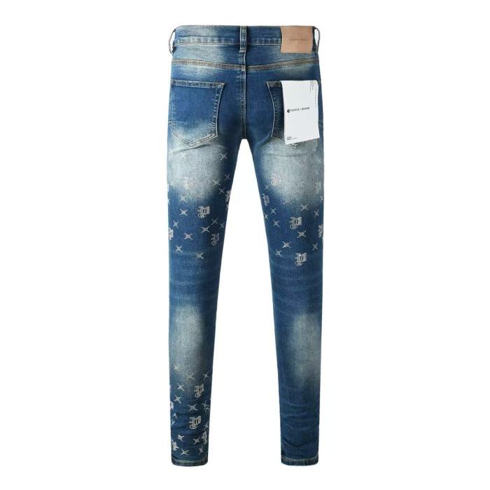 1:1 quality version  Star Rhinestone Cross Pattern Stacked Washed Jeans 28972585