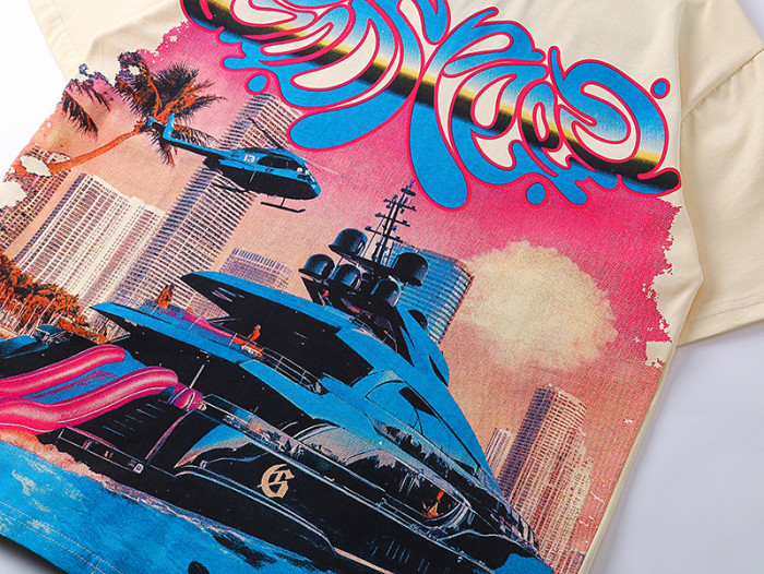 Vintage Miami Yacht City Print T-shirt 29044609