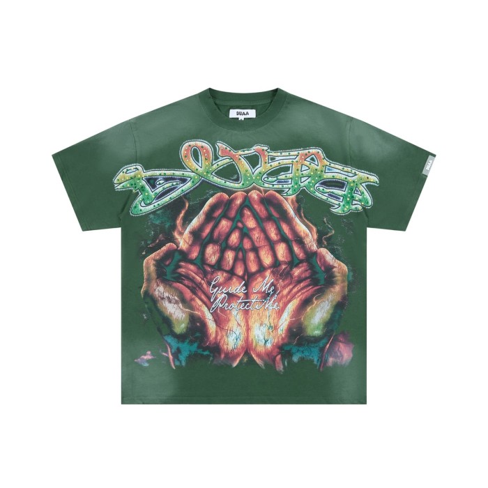 Flame Halo Praying Hands Print Washed Tee 29053837
