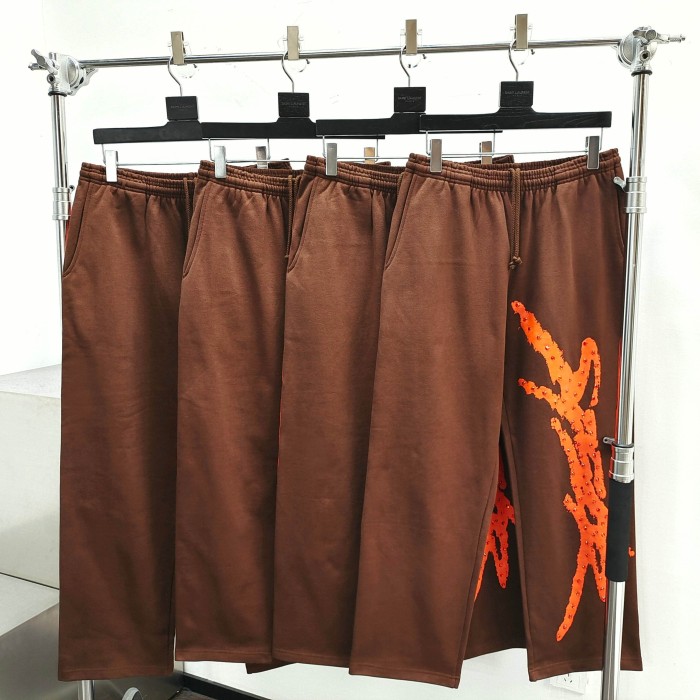 [Big & Tall for weights up to 220 lbs]1:1 quality version Orange Brush Rhinestone Brown Hoodie & Pants Set 28893164