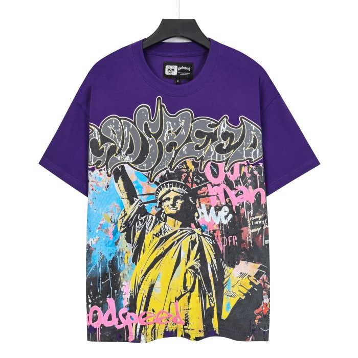 Statue of Liberty Graffiti Letter Print Washed Version Tee 3 colors 28747560