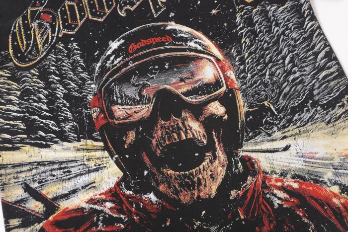 Skiing skeleton knight winter snow mountain vintage black short-sleeved T-shirt 29052471