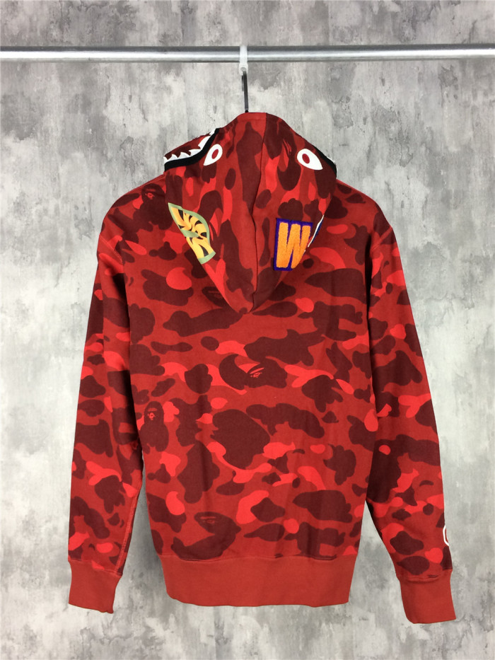 1:1 quality version Bape Full Camo Shark Hoodie red