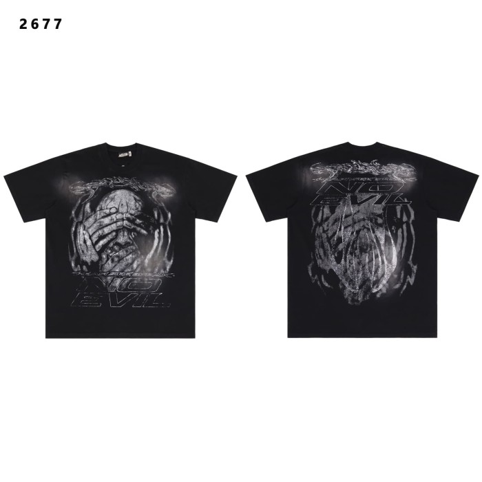 No Evil kull With Covered Eyes Print Washed T-Shirt Tee 28979130