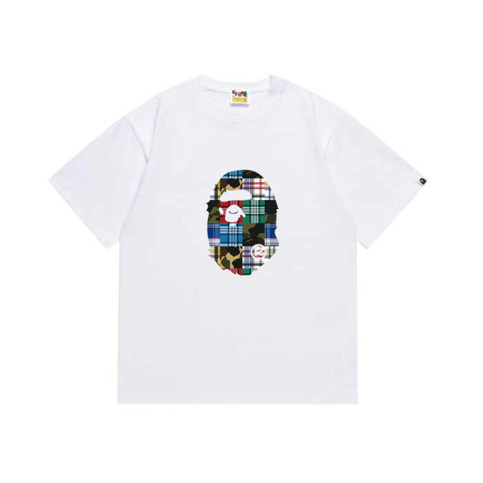 Ape Head Multi-Color Plaid Patchwork Graphic T-shirt 2 colors 29060430