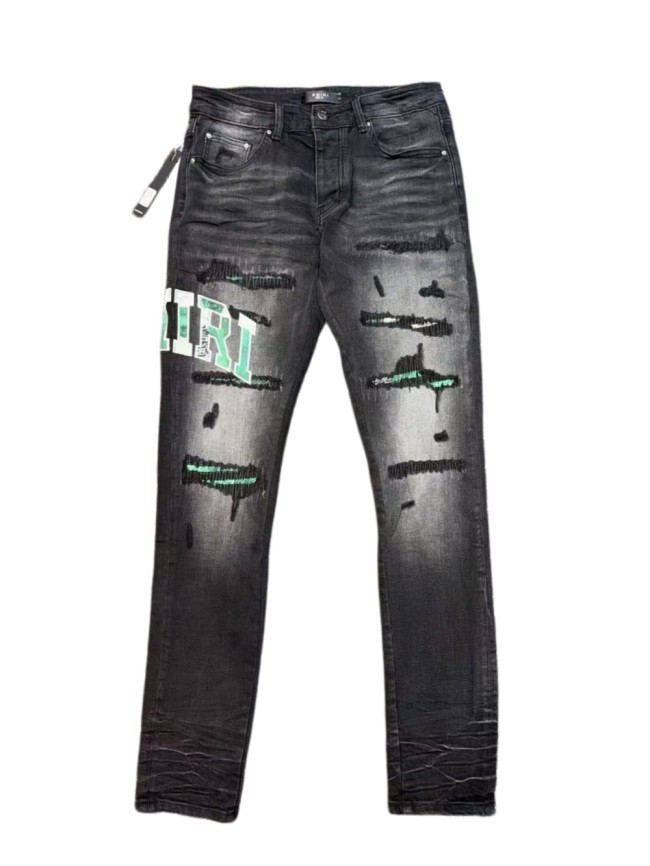 1:1 quality version Gradient Green Logo Embroidery Ripped Jeans 29080645