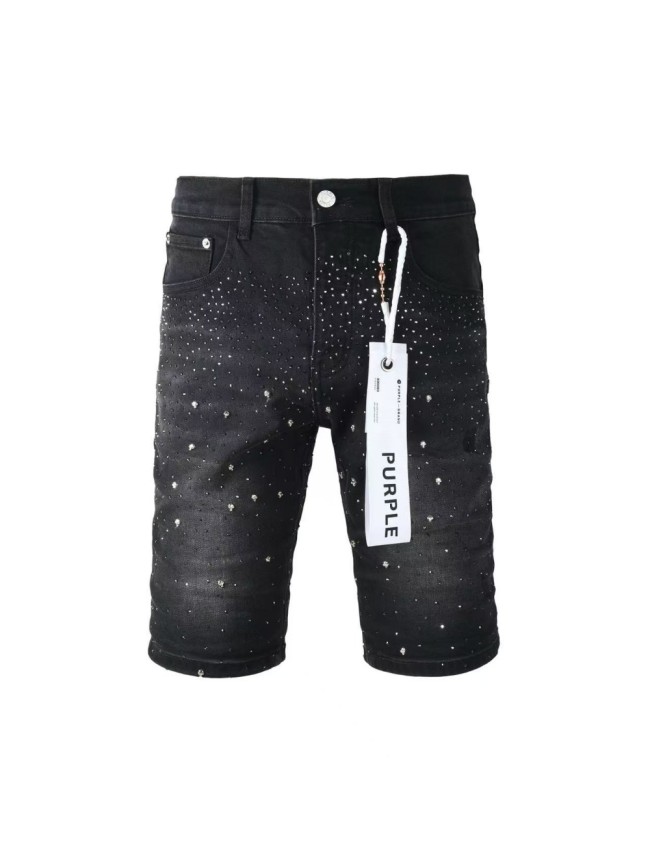 1:1 quality version Full Black Rhinestone Denim Shorts 28972582