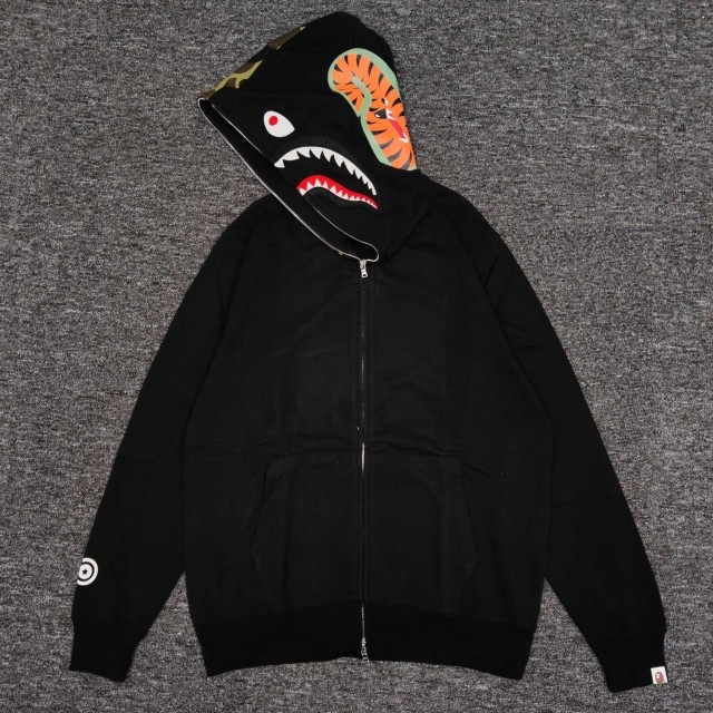 1:1 quality version Bape Shark Half Face Camo Hoodie black and green