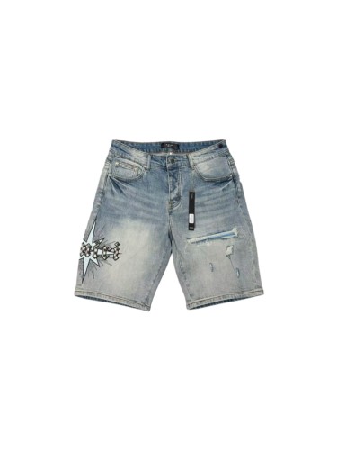 1:1 quality version Star Plaid Letter Ripped Embroidered Denim Shorts 29045800