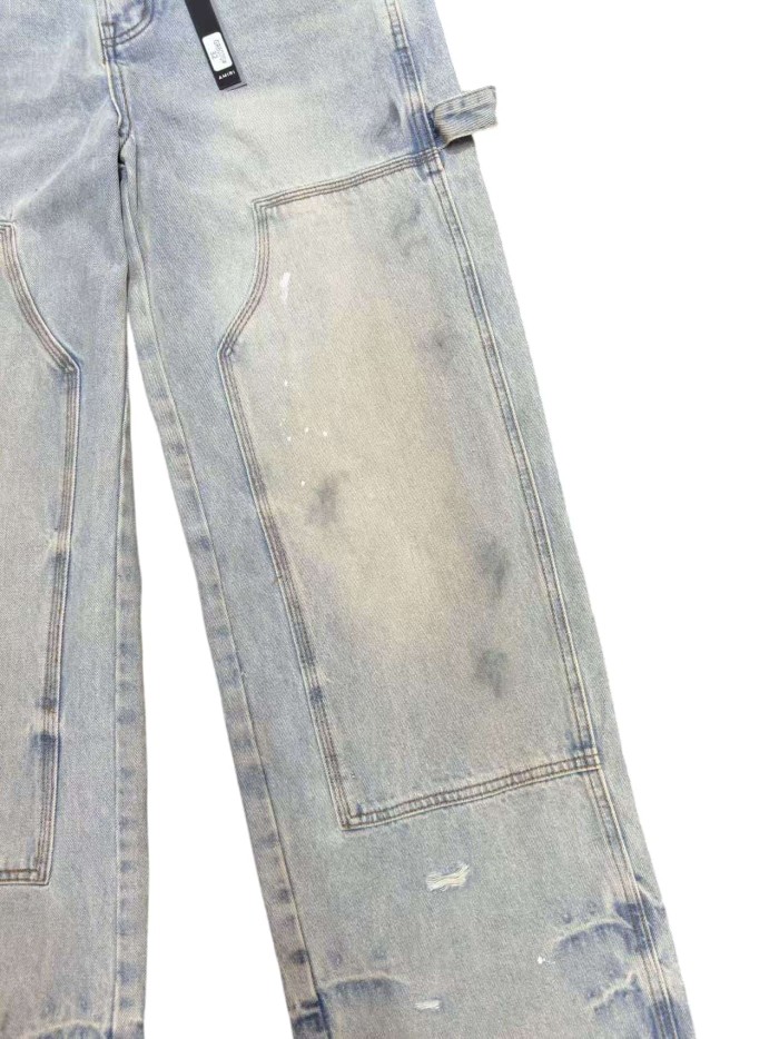 1:1 quality version Distressed Worn Stained Workwear Wide Leg Jeans 29052631