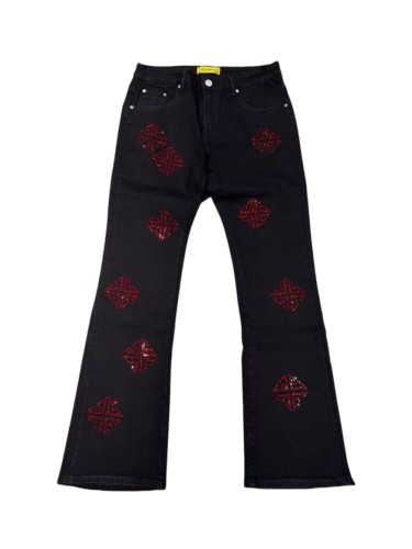 1:1 quality version Rhombus Geometry Hot Drilling Slightly Flared Jeans 3 colors 28972577
