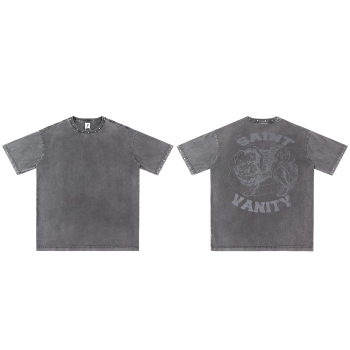 Rivet Decorated Lion Pattern Print Washed Tee & Shorts Set 4 colors 29077775