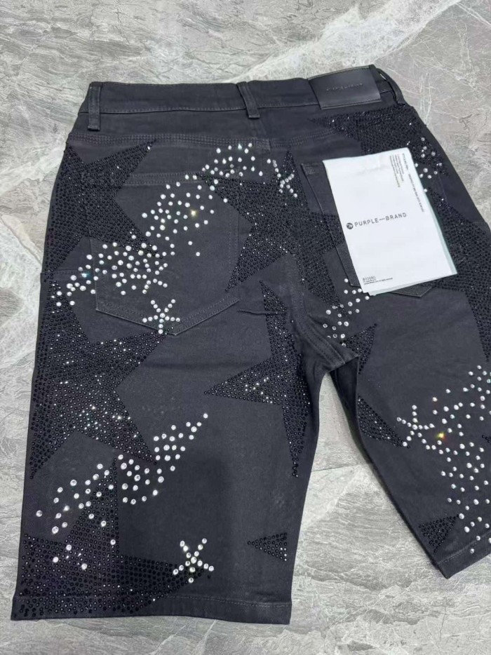 1:1 quality version Snowflake Star Full Diamond Denim Shorts 2 colors 29080455