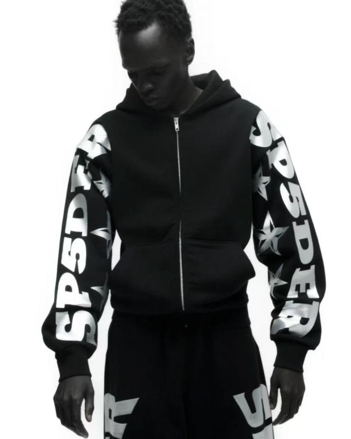 [Big & Tall for weights up to 220 lbs]1:1 quality version Silver-Hot-Stamped Letter Print Zipper Hoodie & Pants Set 28656538