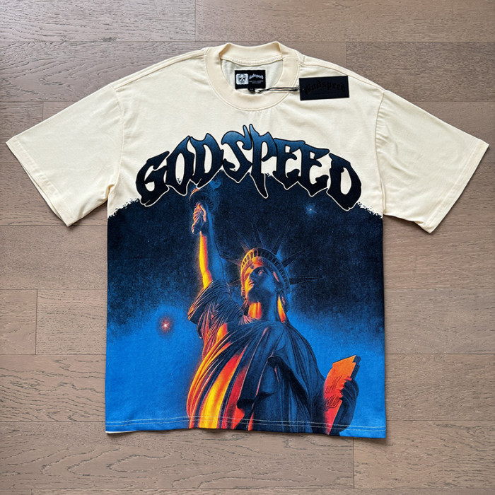 Flame Statue of Liberty Beige Short-sleeved T-shirt 29046905