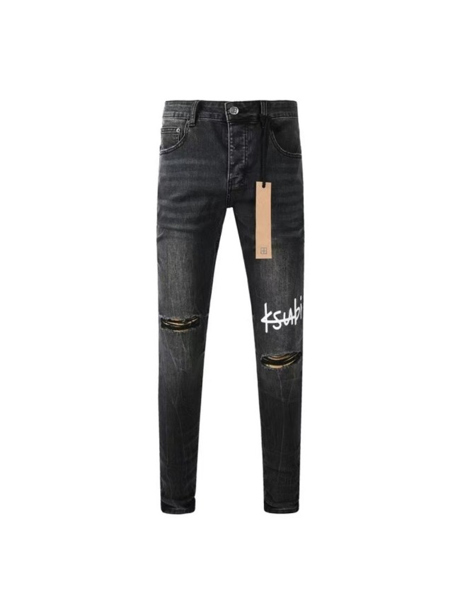 1:1 quality version Knee Logo Print Ripped Jeans 28700620