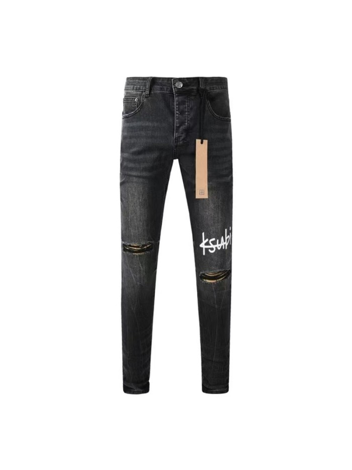 1:1 quality version Knee Logo Print Ripped Jeans 28700620