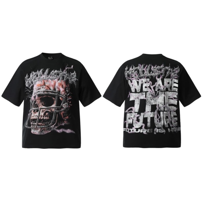 Football Helmet & Skull Print Washed Tee 29090175