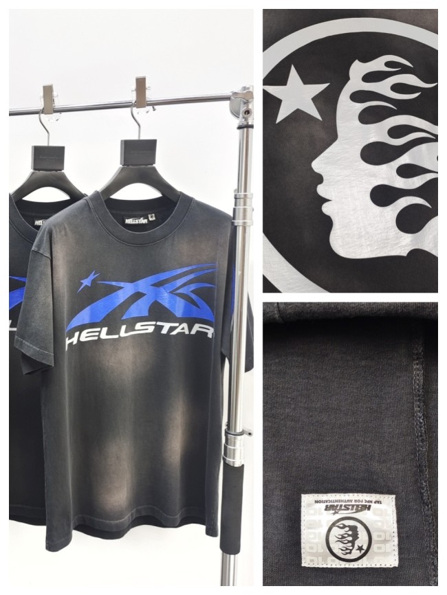 [Big & Tall for weights up to 260 lbs]1:1 quality version HS Blue Gray Logo Washed Version Tee with NFC tag