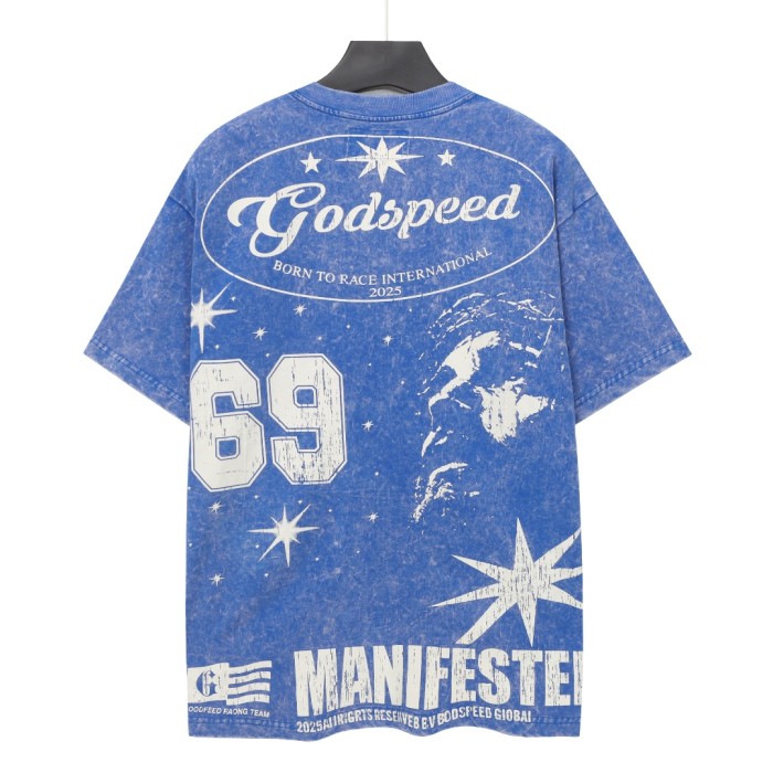 No. 69 Jesus vintage black and blue washed short-sleeved T-shirt 2 colors  29052469