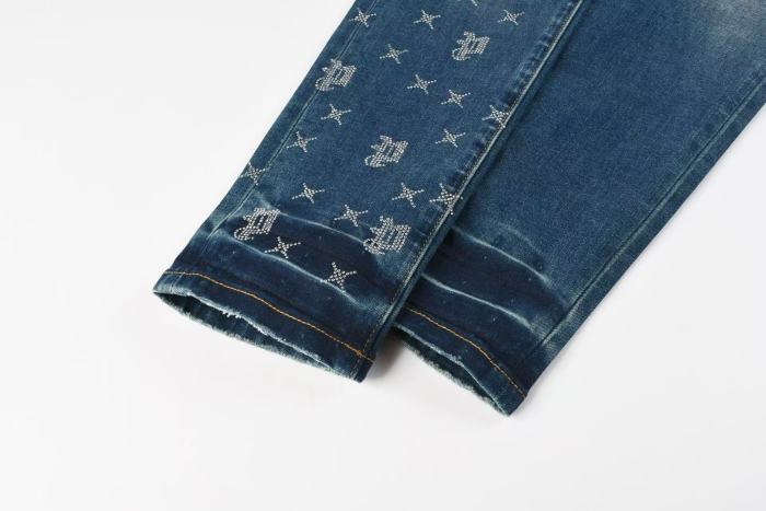 1:1 quality version  Star Rhinestone Cross Pattern Stacked Washed Jeans 28972585