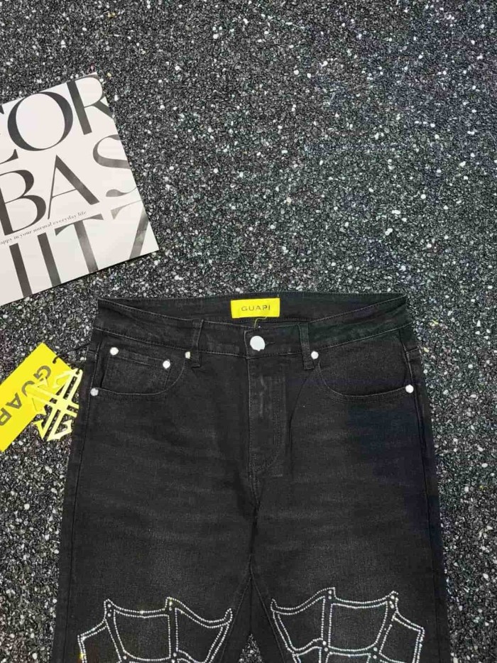 1:1 quality version Ebony Spider Web Diamond Decor Flared Jeans 29080659