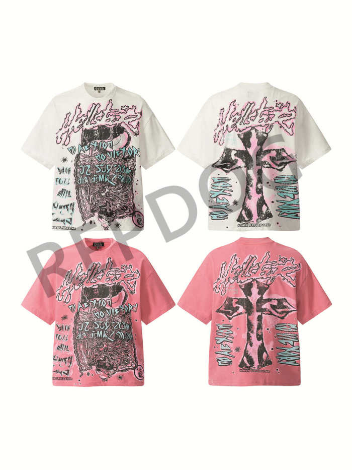 [buy more save more]Hip Hop Graffiti Letter Back Cross Tombstone Print Tee 2 colors