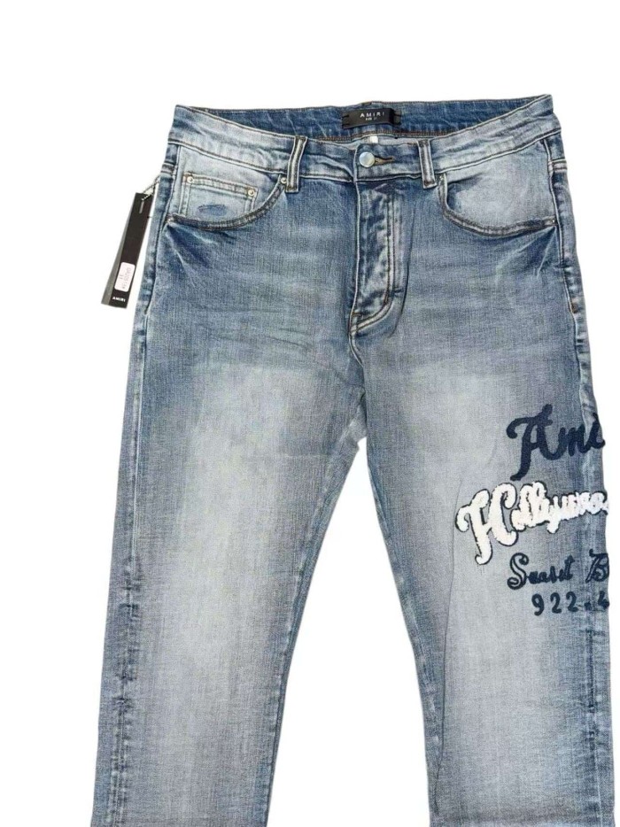 1:1 quality version Hollywood Slogan Pegasus Badge Embroidery Jeans 29080652