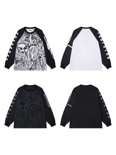 Oversized High Street Black and White Graffiti Print Raglan Long Sleeve T-Shirt 2 colors 29077612