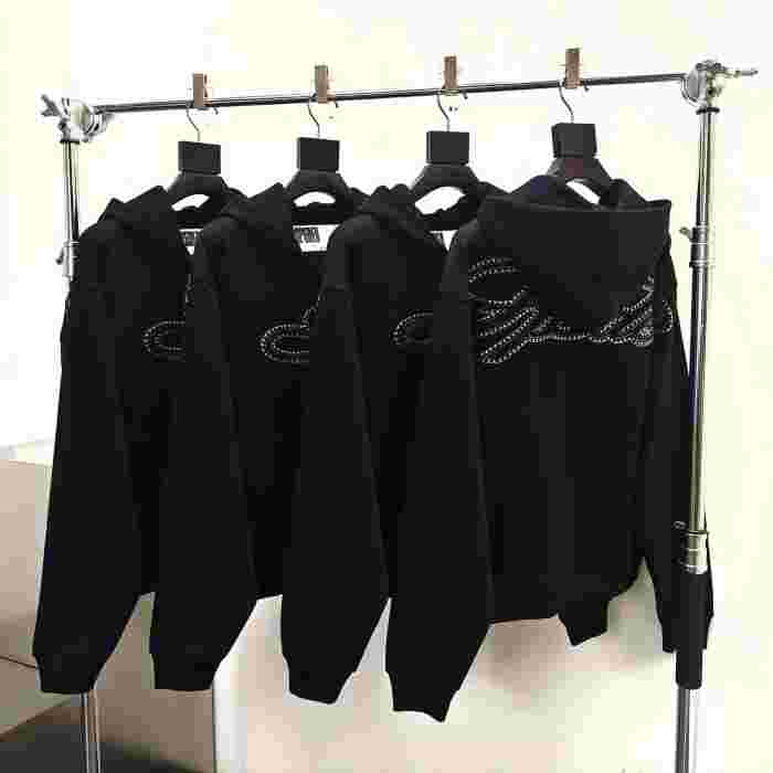 [Big & Tall for weights up to 220 lbs]1:1 quality version 3D Letter Rhinestone Zipper Hoodie & Pants Set 29033219