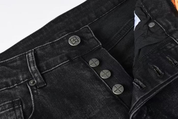 1:1 quality version Hollowed-out embroidered logo ripped jeans 28694083