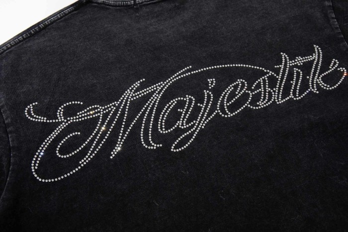 Retro Motorcycle Event Rhinestone Print Washed Tee 2 colors 29060730