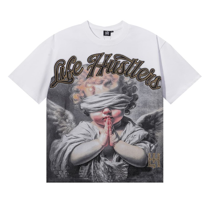 Blindfolded Wishing Angel Rhinestone Print Tee 2 colors 28751247