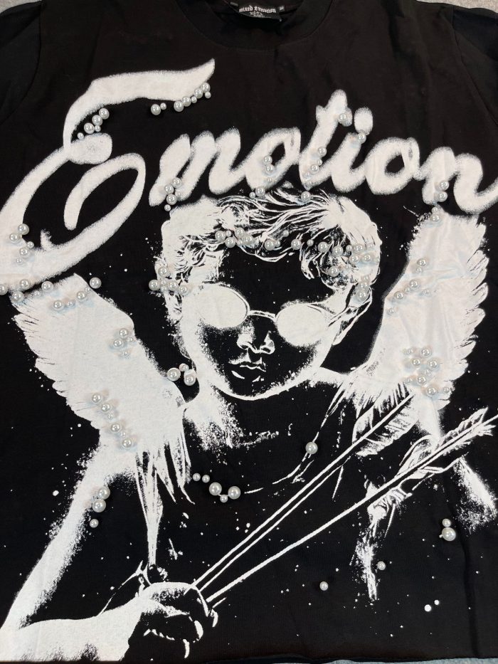 28201068 Pearl Embellished Letter Clash Cherub Print Tee 2 colors